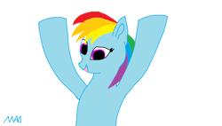 Size: 3372x1916 | Tagged: safe, artist:maonyman, derpibooru import, rainbow dash, pegasus, pony, 1000 hours in ms paint, drawthread, female, happy, looking at you, mare, mouse drawing, ms paint, raised hooves, simple background, smiling, solo, white background, wingless