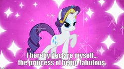 Size: 888x499 | Tagged: safe, derpibooru import, screencap, rarity, g4, sweet and elite, big crown thingy, caption, element of magic, fabulous, image macro, imgflip, jewelry, regalia, text