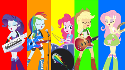 Size: 4214x2379 | Tagged: safe, artist:cmnieto, derpibooru import, applejack, fluttershy, pinkie pie, rainbow dash, rarity, human, equestria girls, rainbow rocks, better than ever, female, musical instrument, the rainbooms