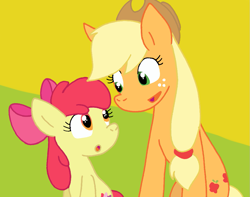 Size: 1021x804 | Tagged: safe, artist:cmara, derpibooru import, apple bloom, applejack, earth pony, pony, g4, duo, duo female, female, filly, foal, mare, siblings, sisters