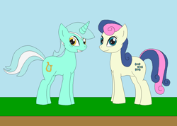 Size: 1225x874 | Tagged: safe, artist:marybethemberjoy49-1, derpibooru import, bon bon, lyra heartstrings, sweetie drops, earth pony, unicorn, g4, female, horn, lesbian, lyrabon, shipping