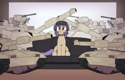 Size: 2500x1600 | Tagged: safe, artist:thebatfang, derpibooru import, oc, oc only, oc:tenk pone, earth pony, pony, c:, cute, female, helmet, looking at you, m1 abrams, mare, meme, piper perri surrounded, sitting, smiling, smiling at you, sofa, solo, tank (vehicle)