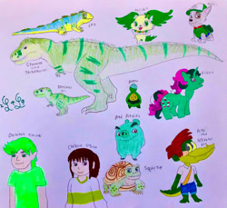 Size: 933x856 | Tagged: safe, artist:lugialover249, derpibooru import, fizzy, alligator, dinosaur, dog, hybrid, lizard, pig, turtle, g1, angry birds, arlo the alligator boy, budew, crossover, gradient background, green, jewelpet, leo (character), leo (movie), netflix, paw patrol, peridot (jewelpet), pokémon, rocky (paw patrol), speckles the tarbosaurus, squirtle (leo), tarbosaurus, theropod, traditional art, tuatara