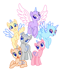 Size: 1041x1211 | Tagged: safe, artist:dazzle, derpibooru import, base, female, flying, group, mare, ms paint base, simple background, transparent background