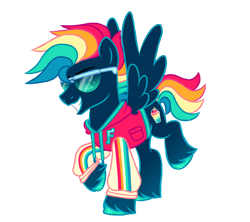 Size: 1179x1047 | Tagged: safe, artist:pgthehomicidalmaniac, derpibooru import, oc, oc only, oc:e-z mcfreezy, pegasus, pony, clothes, hoodie, hoof polish, male, multicolored hair, simple background, solo, stallion, sunglasses, transparent background, unshorn fetlocks