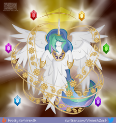 Size: 1000x1058 | Tagged: safe, alternate version, artist:virenth, derpibooru import, princess celestia, alicorn, angel, g4, alternate character, angelic wings, biblically accurate angels, female, halo, solo, wings