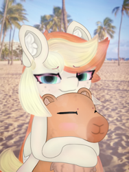 Size: 3018x4024 | Tagged: safe, artist:sodapop sprays, derpibooru import, oc, oc:sodapop sprays, capybara, pegasus, pony, background, beach, hawaii, looking at you, ocean, palm tree, sand, tree, waikiki, waikiki beach, water