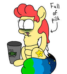 Size: 3023x3351 | Tagged: safe, artist:professorventurer, derpibooru import, oc, oc:power star, pegasus, pony, full of pilk, green face, hooves on belly, imminent vomiting, implied vomit, nausea, nauseous, pilk, queasy, rule 85, super mario 64, tongue, tongue out