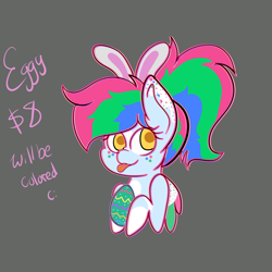 Size: 3000x3000 | Tagged: safe, artist:solardoodles, derpibooru import, oc, oc:funfetti, pegasus, pony, :p, bunny ears, commission, easter, easter egg, egg, holiday, pegasus oc, ponytail, solo, tongue, tongue out, ych result