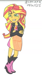 Size: 871x1556 | Tagged: safe, artist:cmara, derpibooru import, sunset shimmer, human, equestria girls, g4, boots, female, high heel boots, shoes, simple background, solo, white background