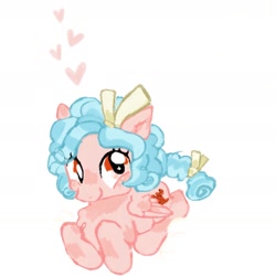 Size: 1536x1536 | Tagged: safe, alternate version, artist:youssoupoff, derpibooru import, cozy glow, pegasus, pony, g4, chest fluff, doodle, female, filly, floating heart, foal, folded wings, freckles, heart, lying down, prone, simple background, smiling, solo, tail, white background, wings