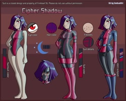 Size: 2500x2000 | Tagged: safe, artist:devillustart, derpibooru import, oc, oc:cipher shadow(fireverse), human, equestria girls, g4, boots, clothes, fireheart76's latex suit design, gloves, humanized, humanized oc, latex, latex boots, latex gloves, latex suit, prisoners of the moon, reference sheet, rubber, rubber gloves, rubber suit, shoes