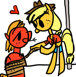 Size: 488x491 | Tagged: artist needed, safe, derpibooru import, applejack, big macintosh, pony, g4, applecest, applemac, brother and sister, drawing, female, hat, incest, male, mare, pole dancing, rope, shipping, siblings, stallion, straight, stripper pole, tied up