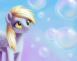 Size: 750x600 | Tagged: safe, artist:kawaiipiepie, derpibooru import, derpy hooves, pegasus, pony, g4, bubble, female, gradient background, mare, solo