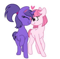 Size: 842x833 | Tagged: safe, artist:guruyunus17, artist:madzbases, derpibooru import, oc, oc only, oc:annisa trihapsari, oc:violetta cuddles belle, earth pony, pony, unicorn, base used, duo, duo female, eyes closed, female, happy, heart, horn, lesbian, ponytail, simple background, smiling, transparent background