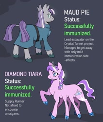Size: 2800x3300 | Tagged: safe, artist:cracklewink, derpibooru import, diamond tiara, maud pie, earth pony, pony, braid, clothes, cloven hooves, dress, female, harmony syndrome, jewelry, mare, mlp infection, multiple legs, multiple pupils, multiple tails, sleigh pony, tail, tiara, unshorn fetlocks