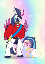 Size: 1000x1414 | Tagged: safe, artist:zetikoopa, derpibooru import, princess cadance, shining armor, alicorn, pony, clothes, corrupted, dress, duo, female, male, mare, marriage, meme, monster, rainbow of darkness, species swap, subverted meme, the bride and the ugly ass groom, wedding, wedding dress