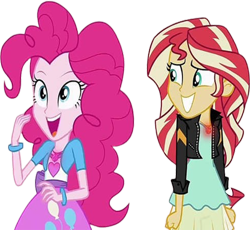 Size: 2744x2520 | Tagged: safe, derpibooru import, edit, edited screencap, editor:homersimpson1983, screencap, pinkie pie, sunset shimmer, human, equestria girls, g4, duo, female, not a vector, simple background, transparent background, wrong aspect ratio