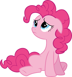 Size: 3000x3179 | Tagged: safe, artist:cloudy glow, derpibooru import, pinkie pie, earth pony, pony, g4, .ai available, ears, female, floppy ears, frown, high res, looking up, mare, simple background, sitting, solo, transparent background, vector