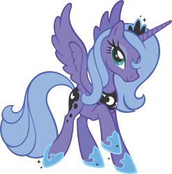 Size: 2021x2048 | Tagged: safe, derpibooru import, princess luna, alicorn, pony, g4, female, hoof shoes, jewelry, mare, official, peytral, princess shoes, round belly, s1 luna, simple background, solo, sparkles, spread wings, stock vector, tiara, transparent background, vector, wings, zazzle