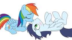 Size: 1290x720 | Tagged: safe, artist:dasher666, derpibooru import, rainbow dash, soarin', pegasus, pony, duo, female, kiss on the lips, kissing, male, mare, shipping, simple background, soarindash, stallion, straight, white background