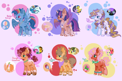 Size: 4133x2755 | Tagged: safe, artist:terralilith, derpibooru import, applejack, big macintosh, caramel, cheese sandwich, flash sentry, fluttershy, pinkie pie, prince blueblood, rainbow dash, rarity, soarin', twilight sparkle, twilight sparkle (alicorn), oc, oc:apple flower, oc:christopher apple, oc:moonlight sparkle, oc:orange cheesecake, oc:rainbow bubblegum, oc:shiny glitter, alicorn, earth pony, pegasus, pony, unicorn, alicorn oc, ascot, base used, bracelet, carajack, cheesepie, chest fluff, coat markings, colored wings, colored wingtips, cousins, cowboy hat, crown, ear piercing, earring, earth pony oc, female, flashlight, fluttermac, hat, hoof fluff, horn, horn ring, jewelry, looking at each other, looking at someone, male, mare, necklace, offspring, parent:applejack, parent:big macintosh, parent:caramel, parent:cheese sandwich, parent:flash sentry, parent:fluttershy, parent:pinkie pie, parent:prince blueblood, parent:rainbow dash, parent:rarity, parent:soarin', parent:twilight sparkle, parents:carajack, parents:cheesepie, parents:flashlight, parents:fluttermac, parents:rariblood, parents:soarindash, pegasus oc, peytral, piercing, purple background, regalia, ring, screencap reference, ship:rariblood, shipping, simple background, smiling, smiling at each other, soarindash, spread wings, stallion, straight, straw in mouth, unicorn oc, unshorn fetlocks, wings