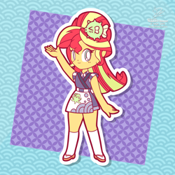 Size: 1920x1920 | Tagged: safe, artist:theratedrshimmer, derpibooru import, sunset shimmer, human, equestria girls, g4, chibi, cute, female, outline, passepartout, shimmerbetes, solo, sunset sushi, white outline