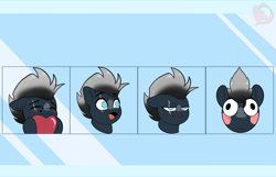 Size: 3600x2324 | Tagged: safe, artist:joaothejohn, derpibooru import, oc, oc:platinum shadow, pegasus, pony, blushing, bruh, commission, cute, emoji, emotes, expressions, heart, lidded eyes, male, multicolored hair, open mouth, pegasus oc, poggers, scar, shy, smiling, solo, ych result, your character here