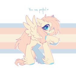 Size: 1708x1656 | Tagged: safe, artist:mirtash, artist:spicysushidog, derpibooru import, fluttershy, pegasus, pony, blushing, cute, ear fluff, ears, english, female, flag, heart, leg fluff, mare, missing cutie mark, positive message, positive ponies, pride, pride flag, shyabetes, solo, stars, text, trans female, transgender, transgender pride flag, unshorn fetlocks, wingding eyes, wings