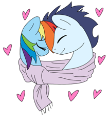 Size: 720x848 | Tagged: safe, artist:dasher666, derpibooru import, rainbow dash, soarin', pegasus, pony, clothes, female, heart, male, mare, scarf, shared clothing, shared scarf, shipping, soarindash, stallion, straight