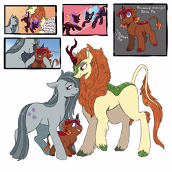 Size: 3000x3000 | Tagged: safe, artist:overlordneon, derpibooru import, autumn blaze, marble pie, oc, oc:mince pie, earth pony, hybrid, kirin, nirik, pony, blush sticker, blushing, cheek squish, crack shipping, family, female, hoof on cheek, interspecies, interspecies offspring, kirin hybrid, lesbian, magical lesbian spawn, mare, mother and child, mother and daughter, offspring, parent and child, parent:autumn blaze, parent:marble pie, shipping, simple background, squishy cheeks, white background