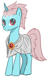 Size: 987x1569 | Tagged: safe, artist:finnfox66, derpibooru exclusive, derpibooru import, oc, oc only, oc:trinial, unicorn, clothes, coat, cyan coat, full body, gem, horn, jewelry, pink mane, simple background, tiara, transparent background