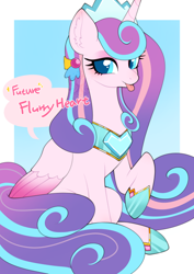 Size: 636x900 | Tagged: safe, artist:snow angel, derpibooru import, princess flurry heart, alicorn, pony, g4, :p, female, gradient background, looking at you, mare, older, older flurry heart, passepartout, sitting, solo, tongue, tongue out