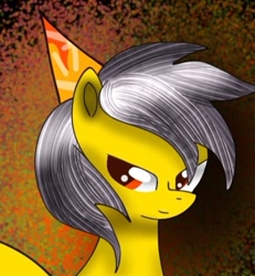 Size: 625x675 | Tagged: safe, artist:marzipan_studios, derpibooru import, oc, oc only, oc:thunder (fl), pegasus, pony, birthday, bust, gradient background, hat, looking back, party hat, portrait, smiling, solo