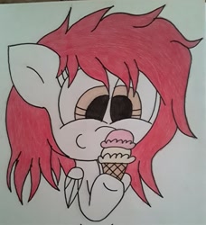 Size: 1871x2048 | Tagged: safe, artist:mr.colt, derpibooru import, oc, oc:kira (fl), pegasus, pony, food, ice cream, simple background, solo, traditional art