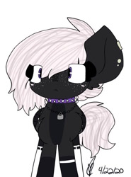 Size: 501x678 | Tagged: artist needed, safe, derpibooru import, oc, oc only, oc:onyxstar (fl), pegasus, pony, :<, choker, clothes, jewelry, looking at you, ring, simple background, socks, solo, spiked choker, thigh highs, white background