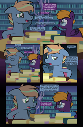 Size: 1920x2948 | Tagged: safe, artist:alexdti, derpibooru import, oc, oc only, oc:brainstorm (alexdti), oc:purple creativity, pegasus, pony, unicorn, comic:quest for friendship retold, book, glasses, horn, library, twilight's castle, twilight's castle library