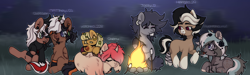 Size: 4146x1245 | Tagged: safe, artist:dena, derpibooru import, oc, oc:kllasiya, earth pony, pegasus, pony, unicorn, female, filly, foal, freckles, horn, smiling, the eternal wanderer, wallpaper