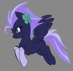 Size: 1359x1322 | Tagged: safe, artist:infinithiez, derpibooru import, oc, oc only, oc:navy petal, pegasus, pony, blue coat, blushing, clothes, colored sketch, eyeshadow, female, flower, flower in hair, flying, frown, gray background, green eyes, in air, long mane, long tail, makeup, mare, navy coat, pegasus oc, profile, purple mane, purple tail, simple background, sketch, socks, solo, spread wings, tail, two toned mane, two toned tail, wing fluff, wingding eyes, wings