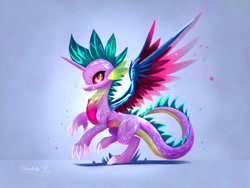 Size: 1032x774 | Tagged: safe, artist:darksly, derpibooru import, spike, changeling, dragon, changelingified, solo, species swap, winged spike, wings