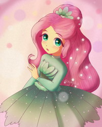 Size: 2000x2490 | Tagged: safe, artist:nymphia18, derpibooru import, fluttershy, human, better together, equestria girls, so much more to me, :o, alternate hairstyle, clothes, dress, female, high res, looking at you, open mouth, solo