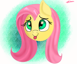 Size: 3000x2500 | Tagged: safe, artist:bazza, derpibooru exclusive, derpibooru import, fluttershy, pegasus, pony, g4, :p, bust, cute, disembodied head, head only, paint tool sai, portrait, shyabetes, signature, simple background, simple shading, solo, tongue, tongue out