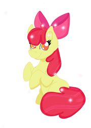 Size: 1624x2268 | Tagged: safe, artist:cinematic-deer, derpibooru import, apple bloom, earth pony, pony, female, filly, foal, looking at you, simple background, sitting, smiling, smiling at you, solo, white background