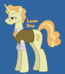Size: 2192x2480 | Tagged: safe, artist:queertrixie, derpibooru exclusive, derpibooru import, oc, oc only, oc:lemon drop, unicorn, fanfic:something sweet to bite, clothes, horn, male, solo, stallion