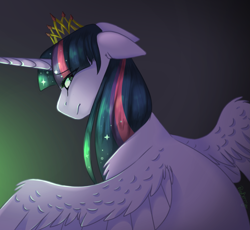 Size: 2551x2350 | Tagged: safe, artist:pixelberrry, derpibooru import, twilight sparkle, twilight sparkle (alicorn), alicorn, pony, crown, ears, floppy ears, gradient background, jewelry, regalia, solo