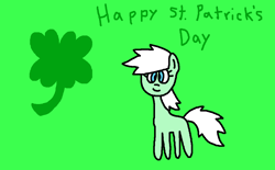 Size: 1158x717 | Tagged: safe, artist:the-rainbow-nigga420, derpibooru import, minty (g1), earth pony, pony, g1, g4, clover, female, four leaf clover, g1 to g4, generation leap, green background, happy st. patrick's day, mare, shamrock, simple background, smiling, solo