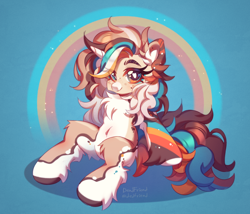 Size: 4104x3520 | Tagged: safe, artist:dedfriend, derpibooru import, oc, oc only, pony, unicorn, belly button, chest fluff, fluffy, heart, heart eyes, horn, rainbow, sitting, solo, unicorn oc, wingding eyes