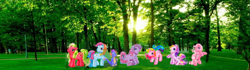 Size: 730x203 | Tagged: safe, derpibooru import, applejack, applejack (g3), fluttershy, fluttershy (g3), master kenbroath gilspotten heathspike, pinkie pie, pinkie pie (g3), rainbow dash, rainbow dash (g3), rarity, rarity (g3), spike, twilight sparkle, twilight twinkle, pony, g3, g4, g4 to g3, generation leap, irl, mane seven, mane six, photo, ponies in real life, remake