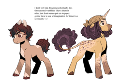 Size: 1312x894 | Tagged: safe, artist:pcktknife, derpibooru import, earth pony, pony, unicorn, hooves, horn, male, monkey d. luffy, one piece, ponified, simple background, species swap, stallion, tail, usopp, white background