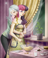 Size: 2946x3600 | Tagged: safe, artist:alexielart, derpibooru import, bon bon, lyra heartstrings, sweetie drops, human, g4, 2011, duo, female, humanized, lesbian, lyrabon, old art, shipping